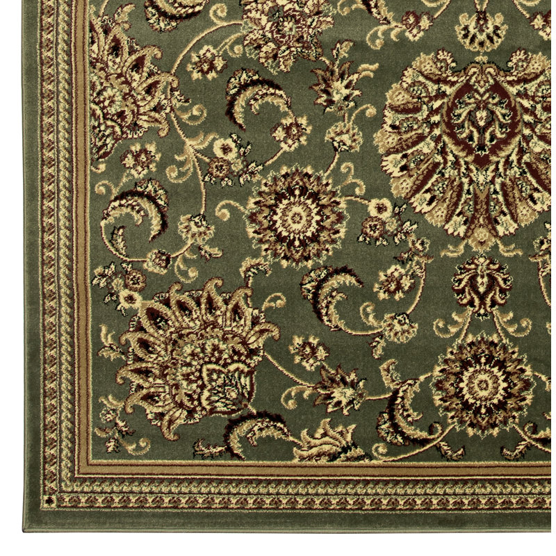 Tapis vert / brun tissé à la machine Rohit, Rectangle 3 pi 3 po x 4 pi 11 po