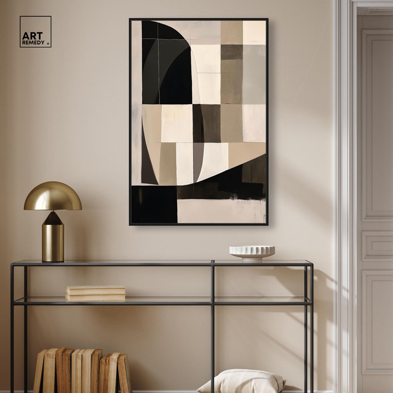 Abstrait géométrique sur toile Modern Shapes II par Art Remedy, H 37 po x l 25 po, Cadre flottant noir