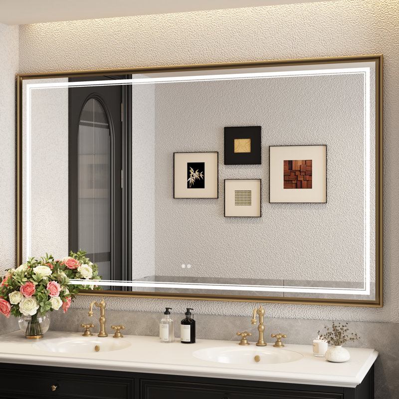 Miroir de salle de bain à miroir pour salle de bain, Or brossé, 32 po x 48 po
