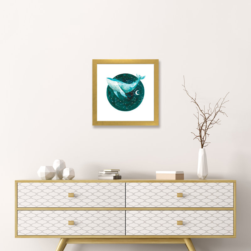 Baleine cosmique I - impression, Papier encadré doré, Blanc, H 16 po x l 16 po x p 1 po