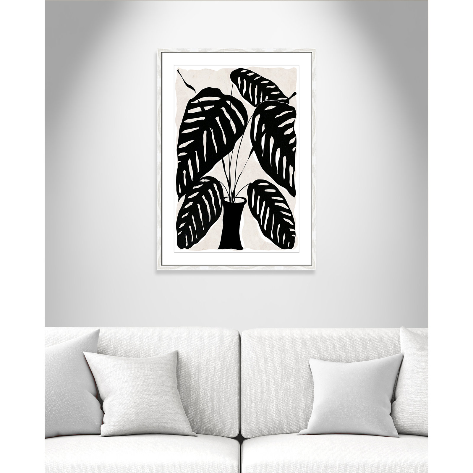 Black And White Potted Plant I by Daniela Santiago, 35.5" H x 25.5" W x 0.75" D, White Framed
