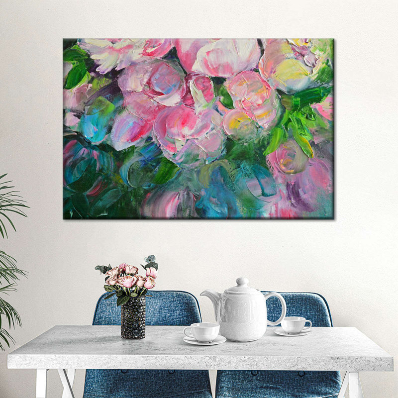 Abstrait pivoines, reproduction sur toile, H 30 po x l 45 po x P 1,25 po