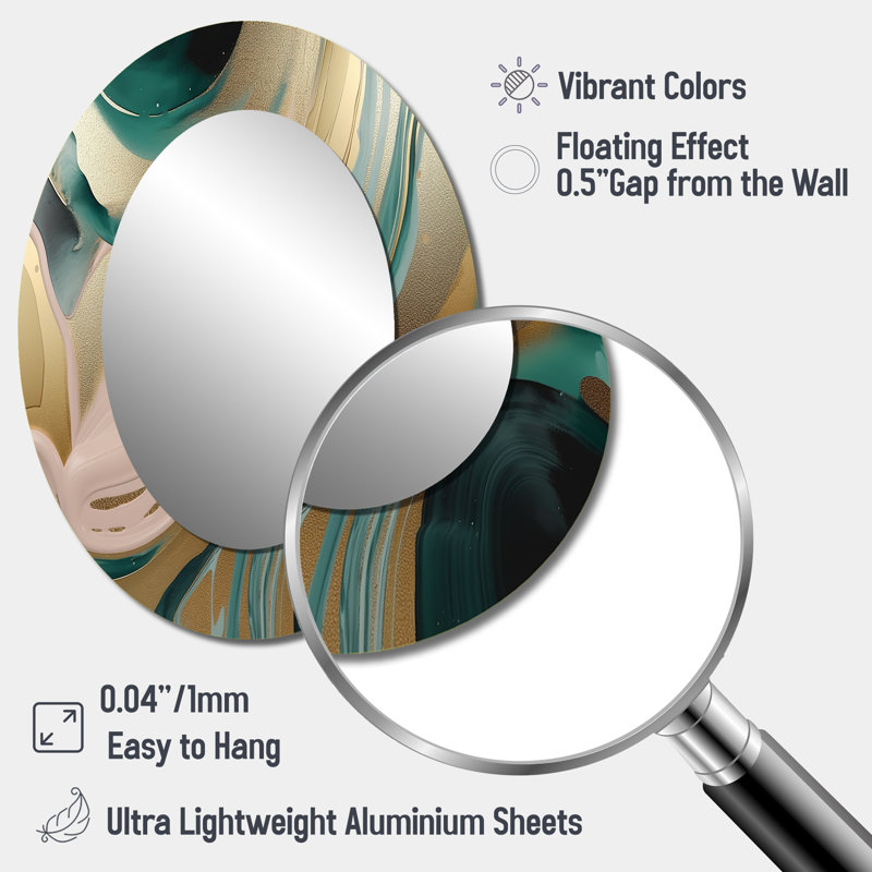 Gold And Green Marbled Euphoria V - Modern Oval Wall Mirror, 40" x 30"