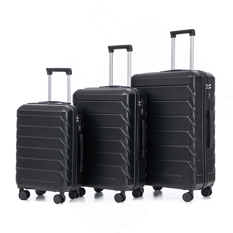 20 po / 24 po / 28 po 3 pièces / ensemble en valise à roulettes ABS, couleur assortie, avec serrure à combinaison (noir)