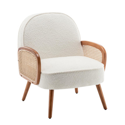Modern Rattan Accent Chair with Comfy Upholstered Seat