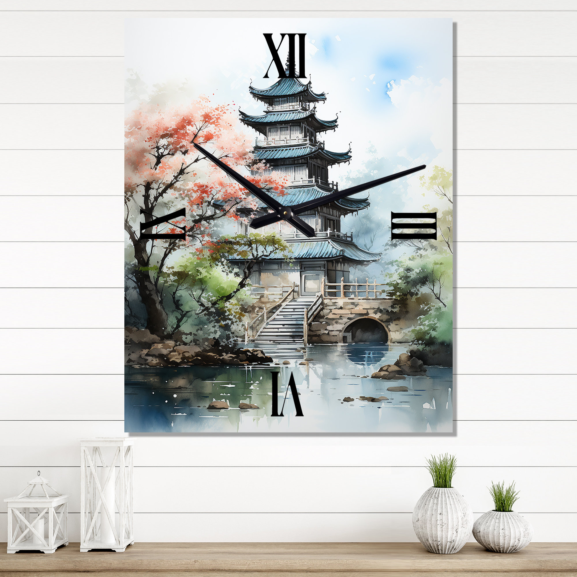 Design Art Asian Art Serene Pagoda III - Asian Wall Clock | Wayfair