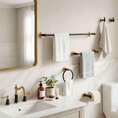 Ensemble de quincaillerie de salle de bain pour salle de bain, ensemble de barre à serviettes 6 pièces en aluminium brossé doré Thumin Space