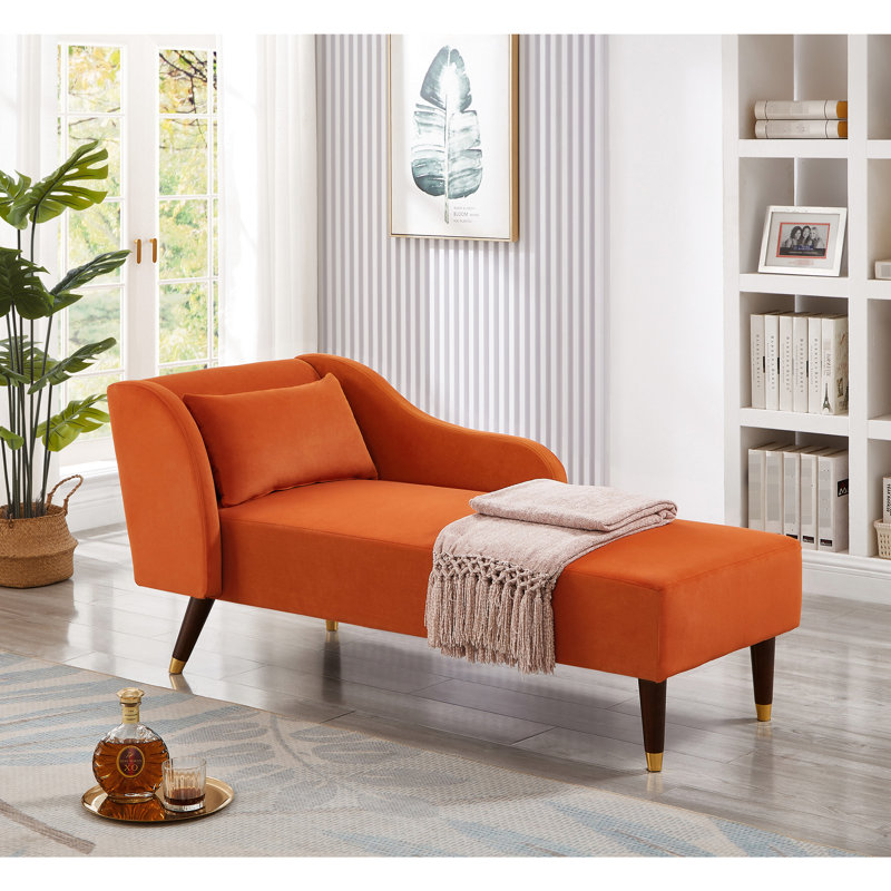 Élégante chaise longue en velours orange courbée à la mode en éponge haute