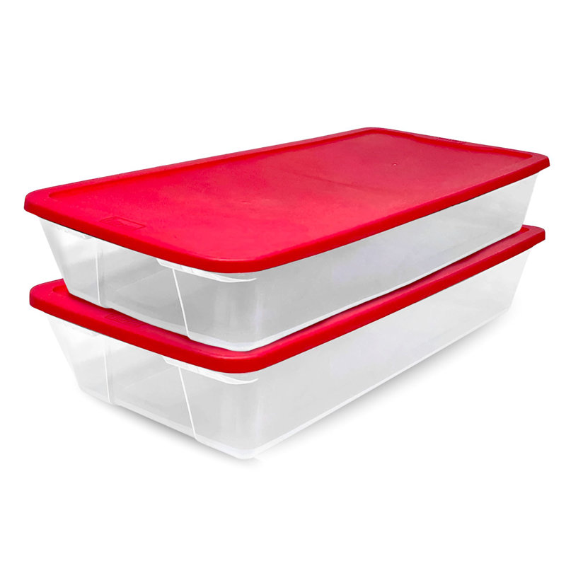 Contenant de rangement en plastique empilable Homz, 41 pintes, Rouge, 2 Pack
