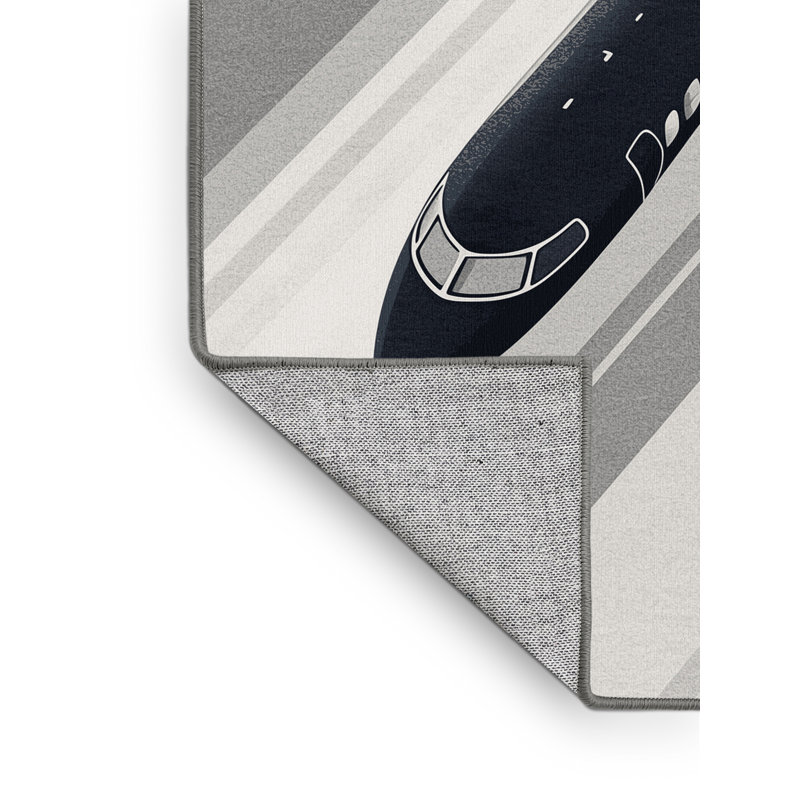 Tapis moderne et contemporain lavable à la machine pour les véhicules et les avions de transport en gris - reliure grise, 5x7
