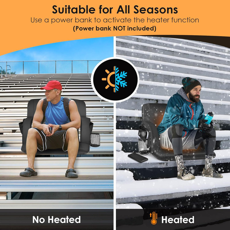 Charnetta 25In Heated Stadium Seats for Bleachers with Back Support, Portable Bleacher Seat USB 3 Levels of Heat