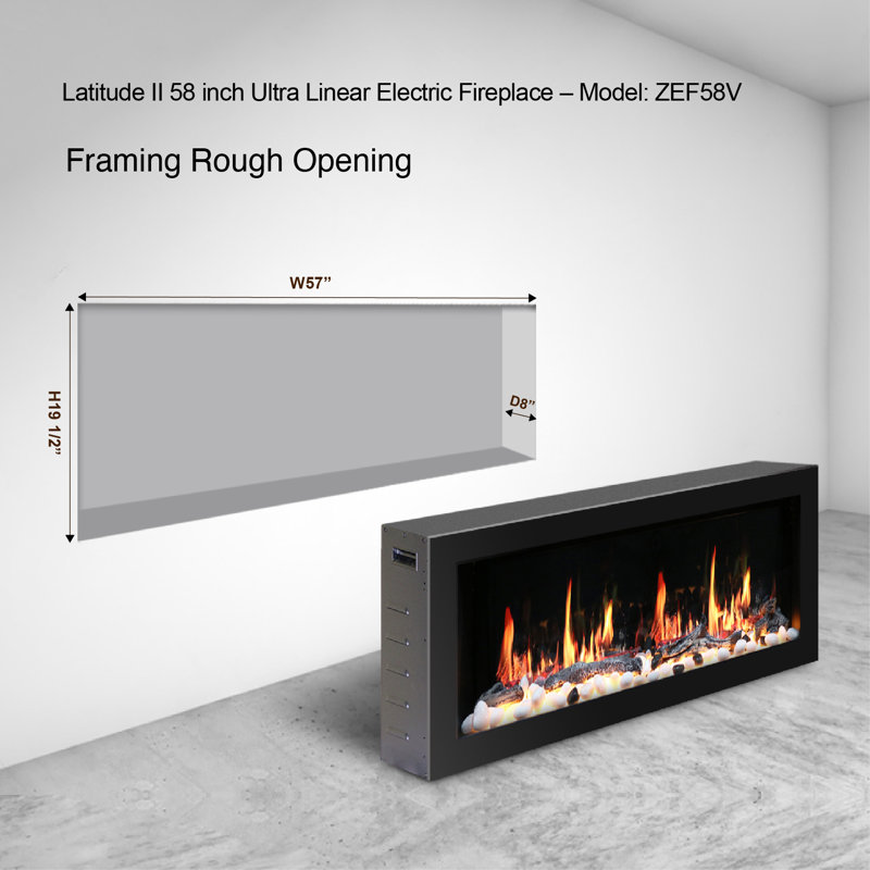Gloria II Wall-Mounted Electric Fireplace with Smart App Control (Silver), 19" H x 58" W x 8" D