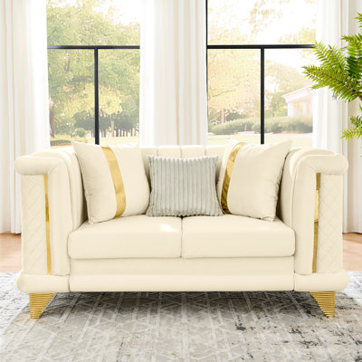 Velours victorien mid-century 69 pouces beige avec finitions dorées et texture brodée, canapé pour espace de vie principal, 3 coussins, accoudoirs roulés, design luxueux beige, pouces, victorien, moderne, finitions,