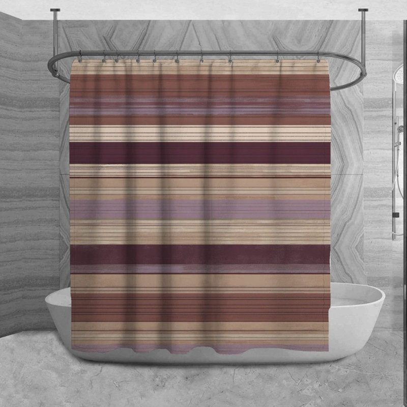 Rideau de douche à rayures Lazor, Brun / Mauve, H 73 po x l 70 po