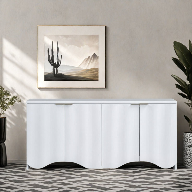 Sideboard Buffet Cabinet With 4 Doors, White