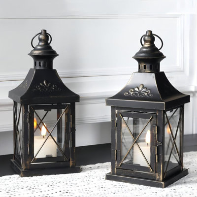 Set of 2 Decorative Candle Holder 27cm High Metal Hanging Lantern