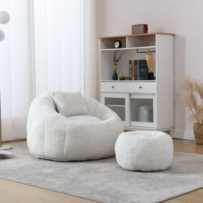 Fauteuil à billes Fauteuil à billes pour adultes Fauteuil rond confortable avec coussin en chenille et pattes en forme de citrouille Repose-pieds multifonctionnel Conception ergonomique Mousse à mémoire de forme de haute qualité