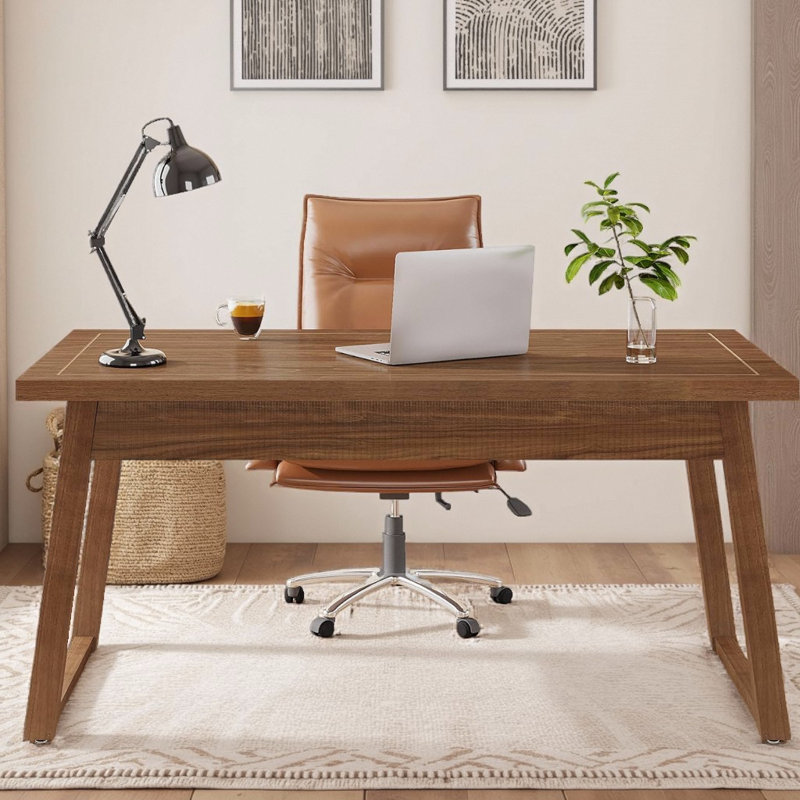Modern Wood Executive Desk - Wooden Writing Desk with Storage Drawer, Home Office Desk
