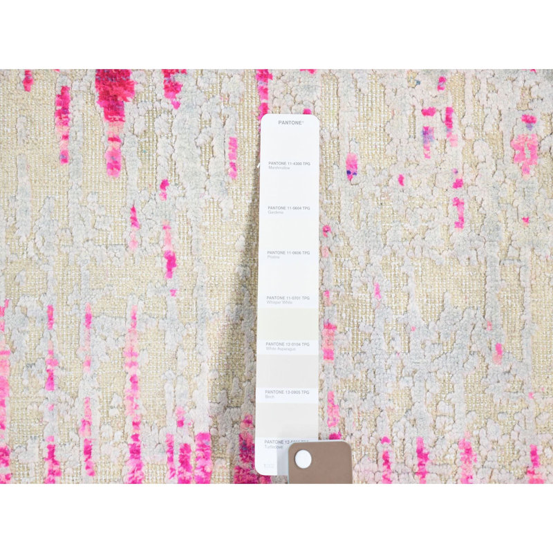 Tapis oriental 2 pi x 3 pi 2 po ivoire et rose, motif en soie avec laine texturée, moderne, noué à la main 8D98E35713C94729A9CECA2D6C9E3923