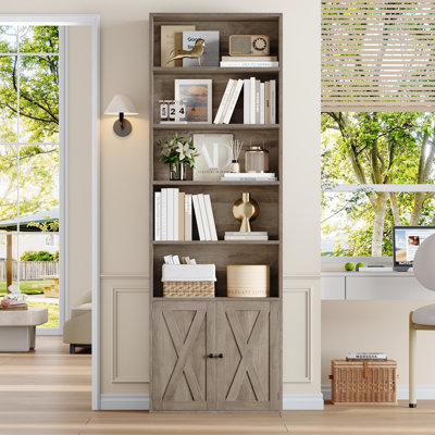 ON SALE 2 Piece 82.3" Tall Bookcase, 7 Tier Floor Standing Bookshelves with Doors For Home Office, Living Room