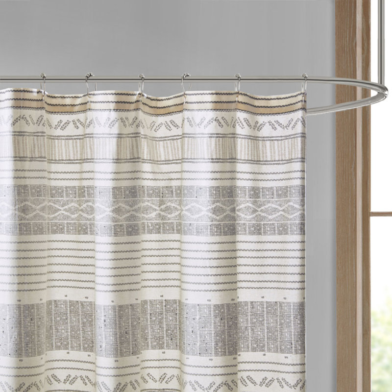 Cotton Stripe Printed Shower Curtain With Tassel