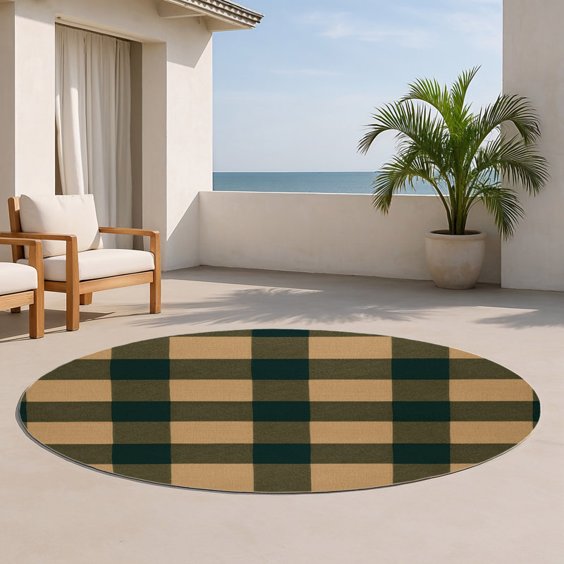 Tapis d'intérieur et d'extérieur à carreaux brun, Rond 5 pi