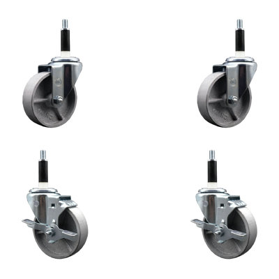 Semi Steel Wheel Swivel Expanding Stem Caster Set 2 Brakes SCC TLB 4" x 7/8"