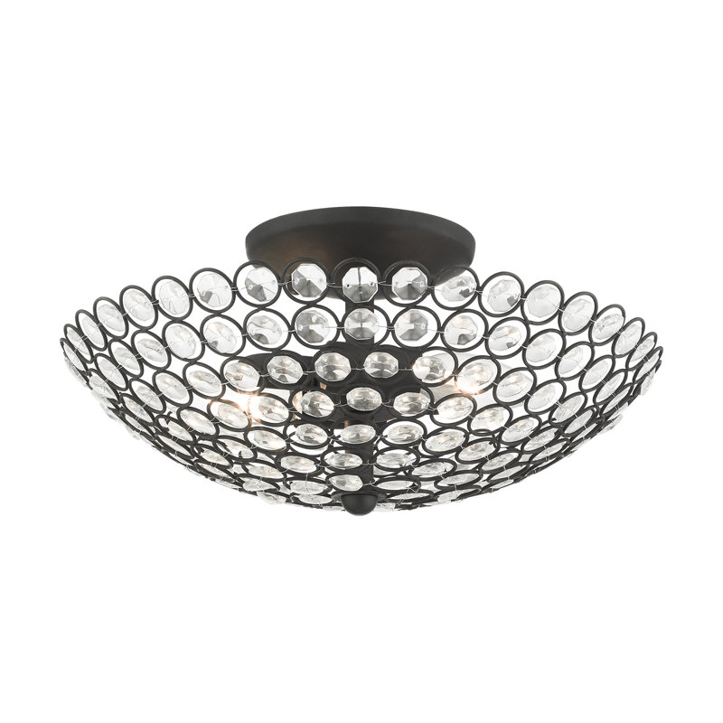Cassandra Modern Black Crystal Bowl 2-Light Indoor/Outdoor Semi-Flush Mount