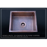 Fossil Blu 18" Luxury 12-Gauge Hammered Copper Single Bowl Undermount/Drop-in Sink, Dark Patina