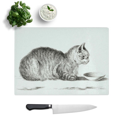 Tempered Glass Cat by a Bowl Chopping Board