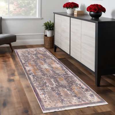 Tapis de couloir gris 7 pi beige et orange Southwestern