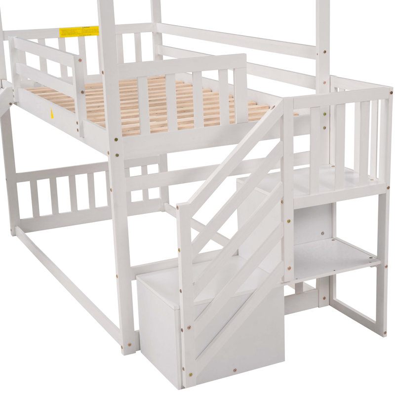 Carnbrock Kids Twin Over Twin Bunk Bed, White