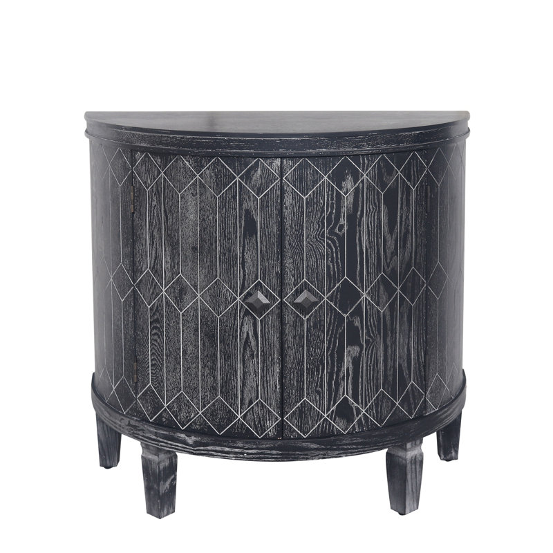 Chrisean 31.61" Half Moon Table, Half Moon Console Table, Black Cabinet Wood Console Table
