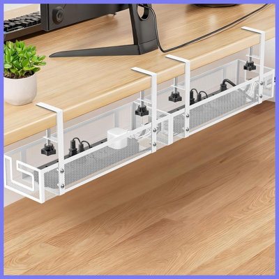 Ensemble de 2 bacs de rangement pour câbles sous le bureau, blanc, 15,75 pouces