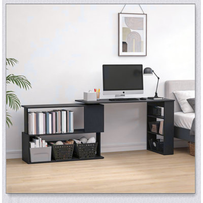 Spacious L-Shaped Rotating Computer Desk with 360° Swivel, Ideal for Home Office and Small Spaces