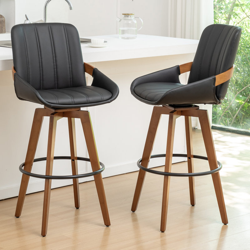 Modern Leather Upholstered Swivel Counter & Bar Stools, Black, Counter Stool (66.8cm Seat Height)