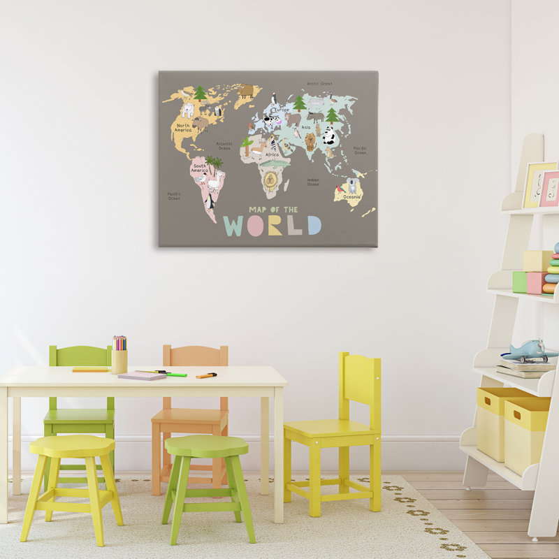 «Kid's Map Of World», toile par Carla Daly, H 24 po x l 30 po