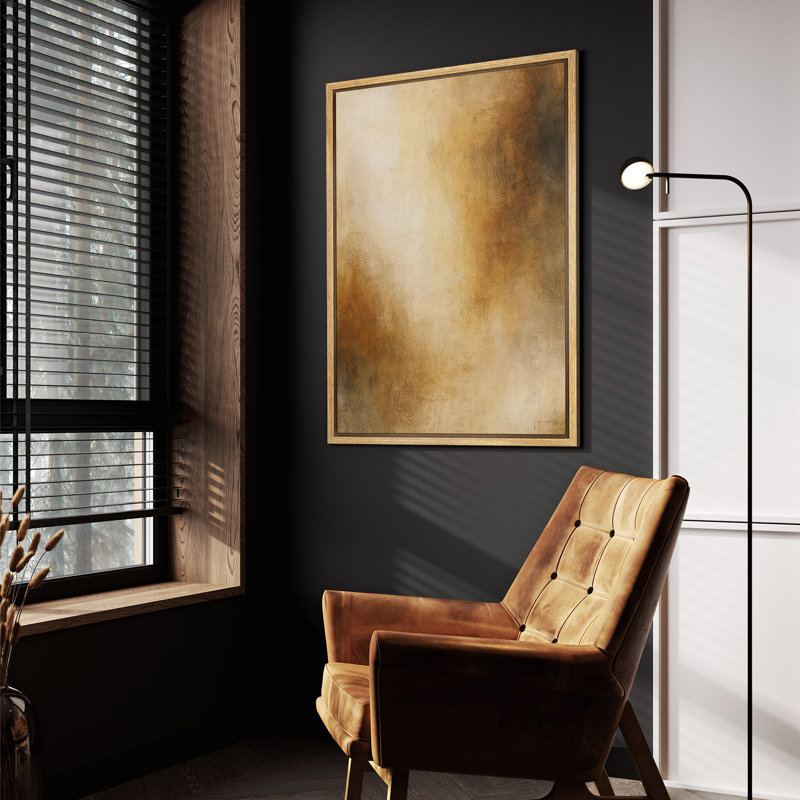 Art mural encadré, impression abstraite beige sur fond brun pour la décoration de salon, Naturel, H 24 po x l 16 po