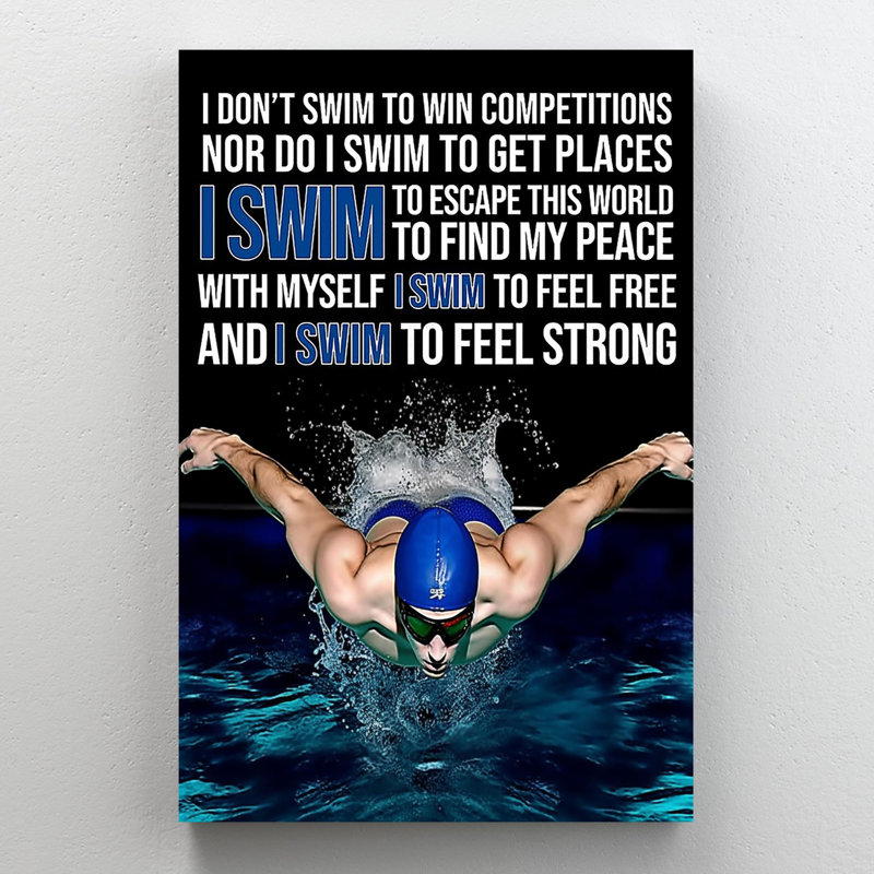 «I Swim To Feel Strong», ensemble de 1 impressions rectangulaires «I Swim To Feel Strong» sur toile