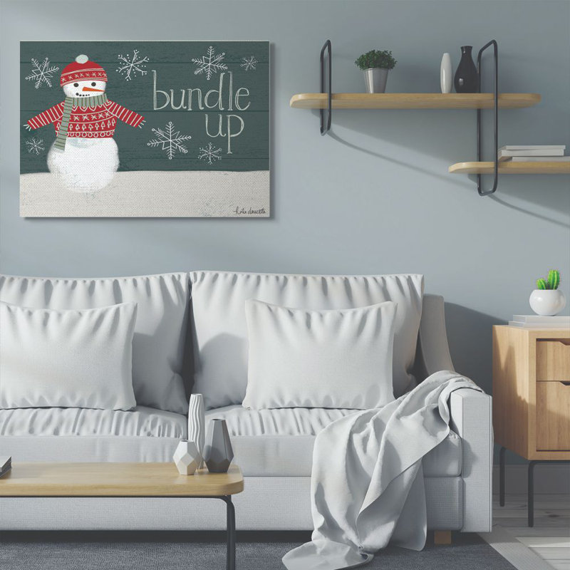 «Bundle Up Snowman» - Impression, Toile tendue, H 36 po x l 48 po