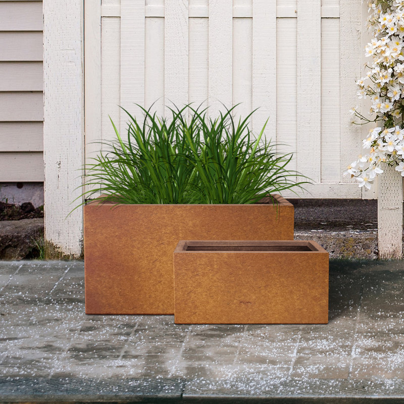 Ensemble de pots à fleurs longs rectangulaires en béton léger avec trous de drainage L 31,4 po et 23,6 po Wurster