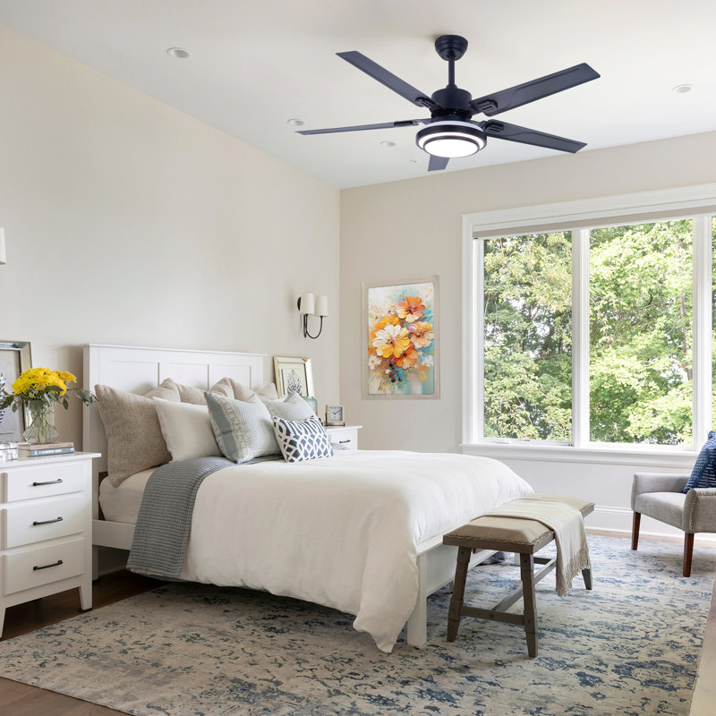 52" Traditional Ceiling Fan With Led Light, Remote Control, 3-Speed & 3-Color Led, 5000 Cfm Airflow