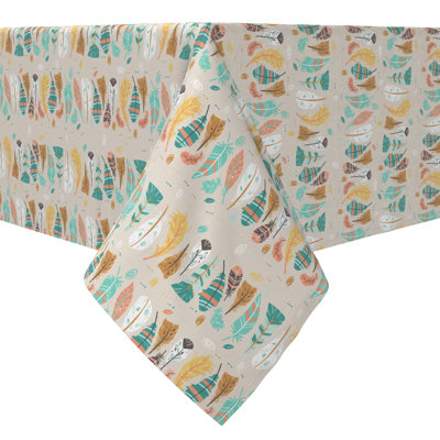 Fabric Textile Products, Inc. Rectangular Tablecloth, 100% Cotton, 60X84", Tribal Feathers Design