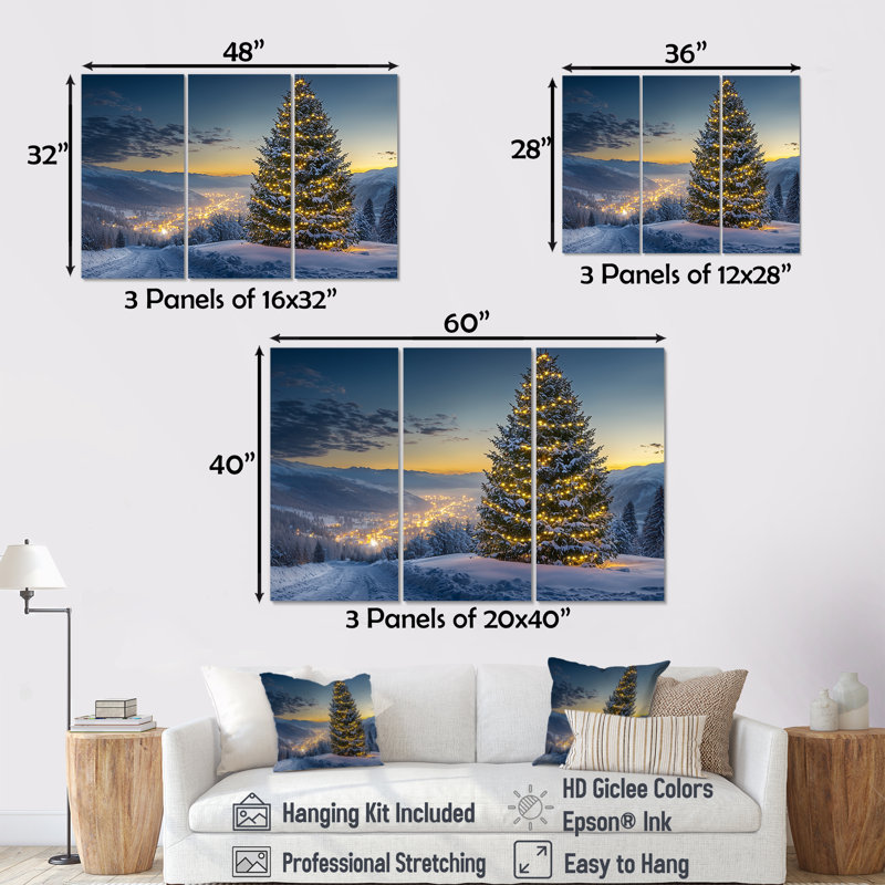 Arbre de Noël bleu vert - ensemble de décoration murale de Noël, Toile tendue, H 32 po x l 48 po