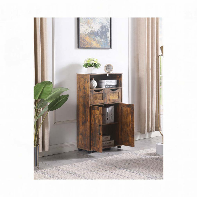 Storage Cabinet with 2 Large Drawer & Adjustable Shelf, Rustic Brown