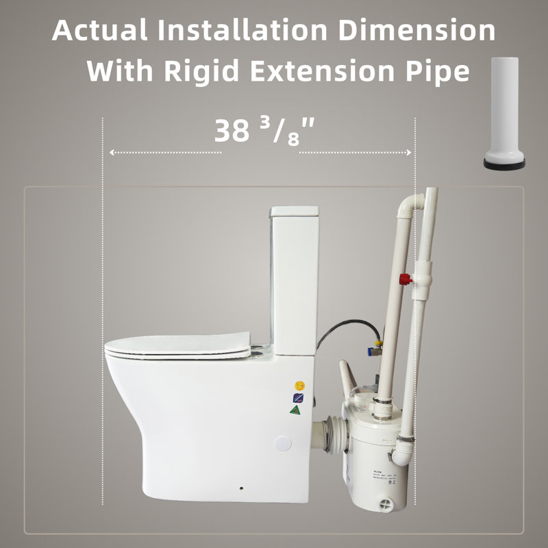 MaceratingFlo ARES 750W Upflush Toilet System, 18" Elongated Comfort Bowl, Dual-Use AC Vent