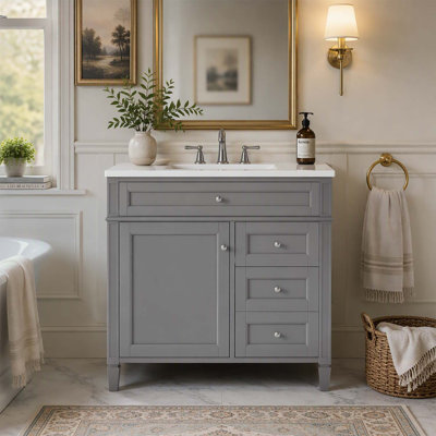 Meuble-lavabo moderne de 36 po avec lavabo supérieur, rangement spacieux et design élégant pour les salles de bain contemporaines