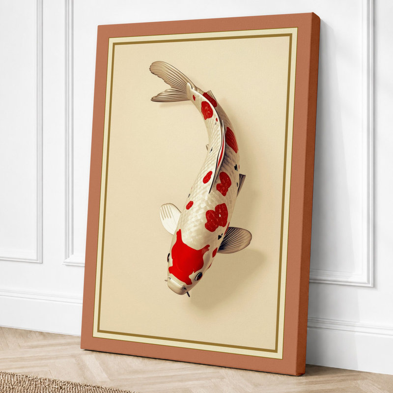 Ascending Koi Japandi - Wrapped Canvas, 24x16 - 61.0 x 40.6 cm, Terracotta Border