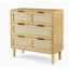 Commode 3 tiroirs, commode moderne en rotin avec tiroirs larges et poignées en métal, commode de rangement en bois de style campagnard pour chambre, salon, couloir, entrée, bureau