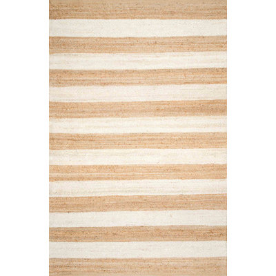 Stockton Springs Striped Handmade Flatweave Beige Area Rug